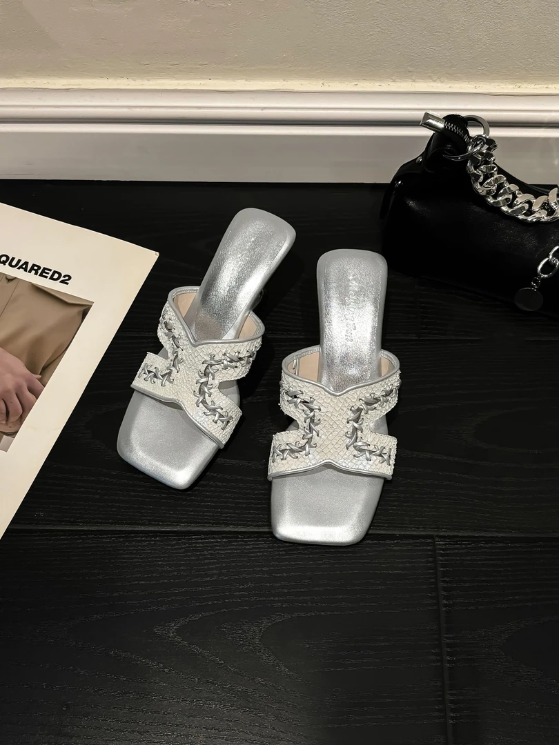 幻彩深海鱼皮拖鞋H拖鞋一字拖外穿夏季气质清时尚方头低跟