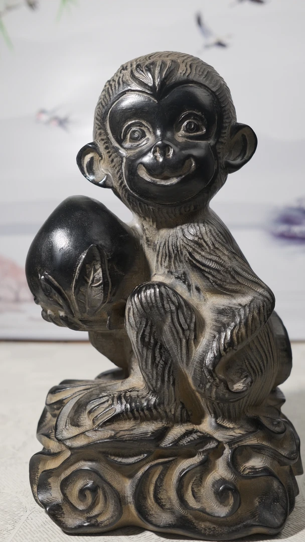 聚鹏阁石雕山西青石祥云猴手工装饰摆件雕塑创意玄关雕刻工艺品
