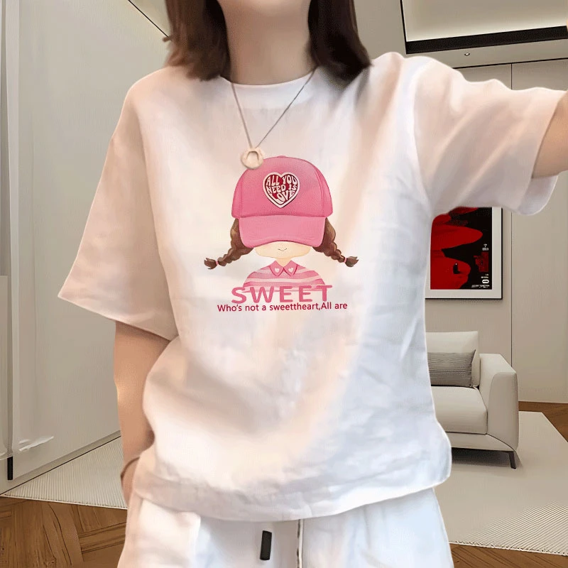 高档纯棉正肩短袖t恤女装夏季新款宽松胖MM大码T恤半袖洋气上衣女