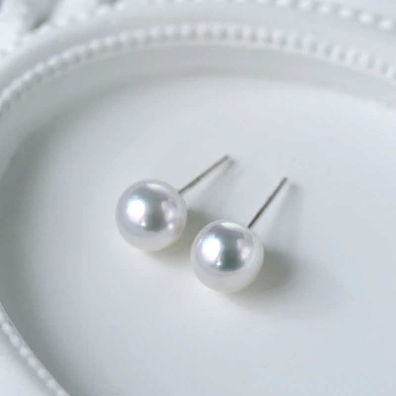莫氏akoya素耳钉天然海水珍珠S925银镶嵌时尚气质优雅精致百搭款