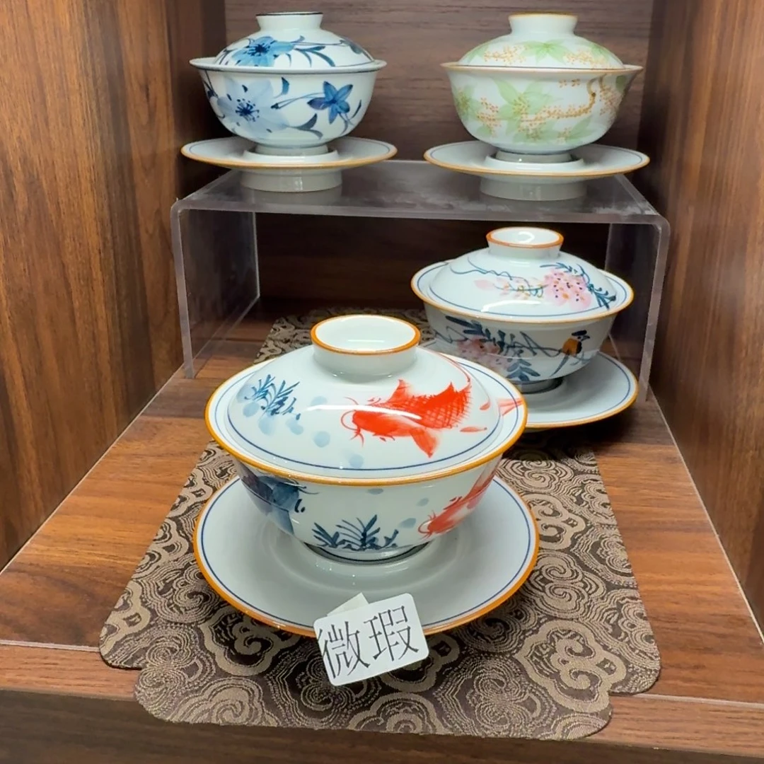釉下手绘茶具微瑕