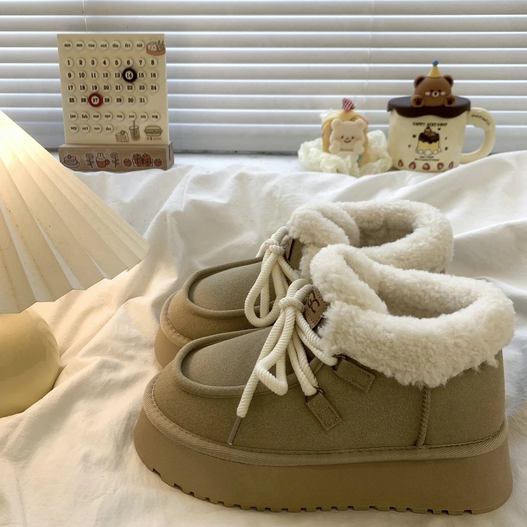 厚底雪地靴女款2025秋冬季新款增高加绒皮毛一体新靴保暖勃肯新鞋