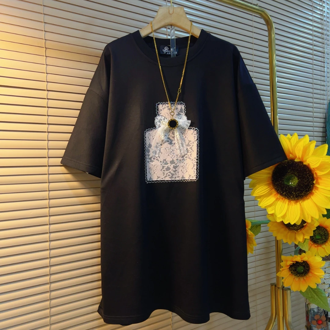 YDD夏季新款圆领短袖休闲遮肉长衫大T