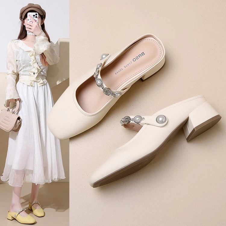 增高玛丽珍鞋系扣夏季春夏时尚方头低跟包头半托