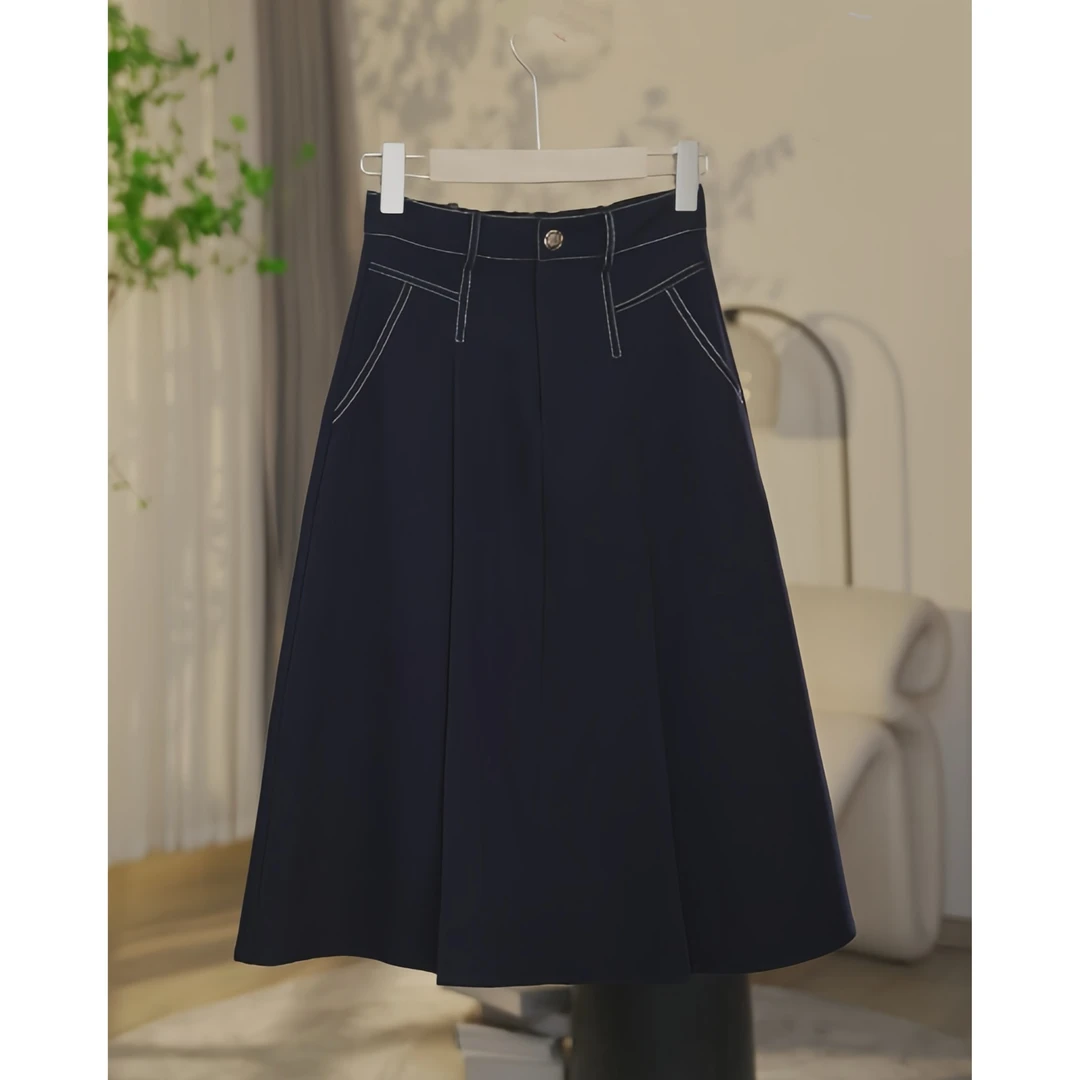 【小北甄选】曼贝8563119藏青色2025年女士半身裙A字裙裙子高腰半裙