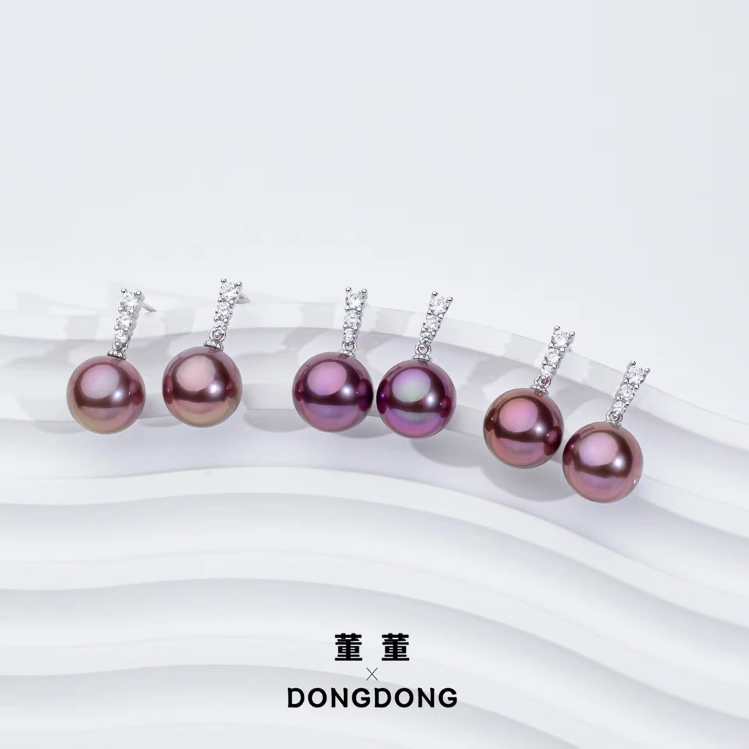 DDX879【董】[九重紫]淡水紫色珍珠耳钉/11-12mm/S925（多样性发一）