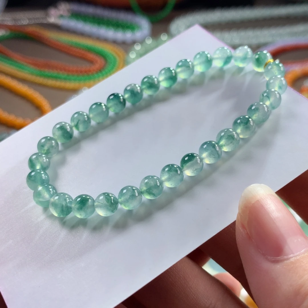 翡翠未镶嵌手链翡翠玻璃钢冰茅台白飘蓝绿卡5.70+