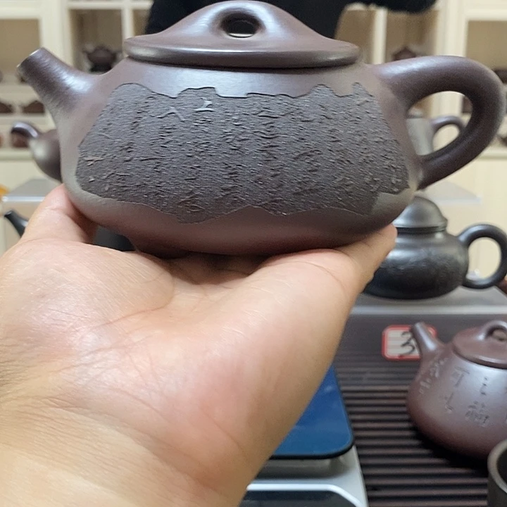 忆***訫紫砂茶壶原矿石红景舟石瓢400 cc