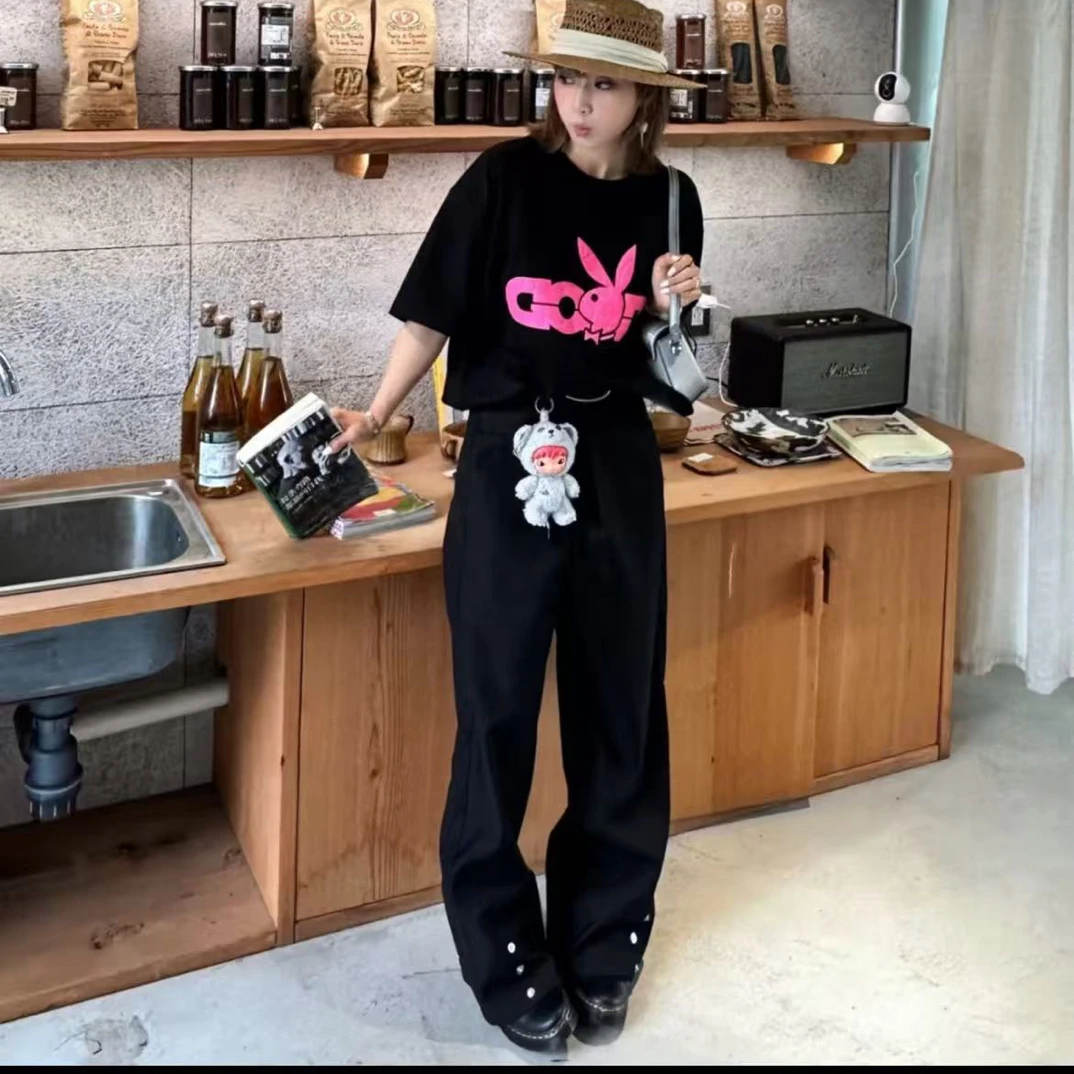 【GD黑粉凹凸发泡】夏季宽松休闲男女同款短袖