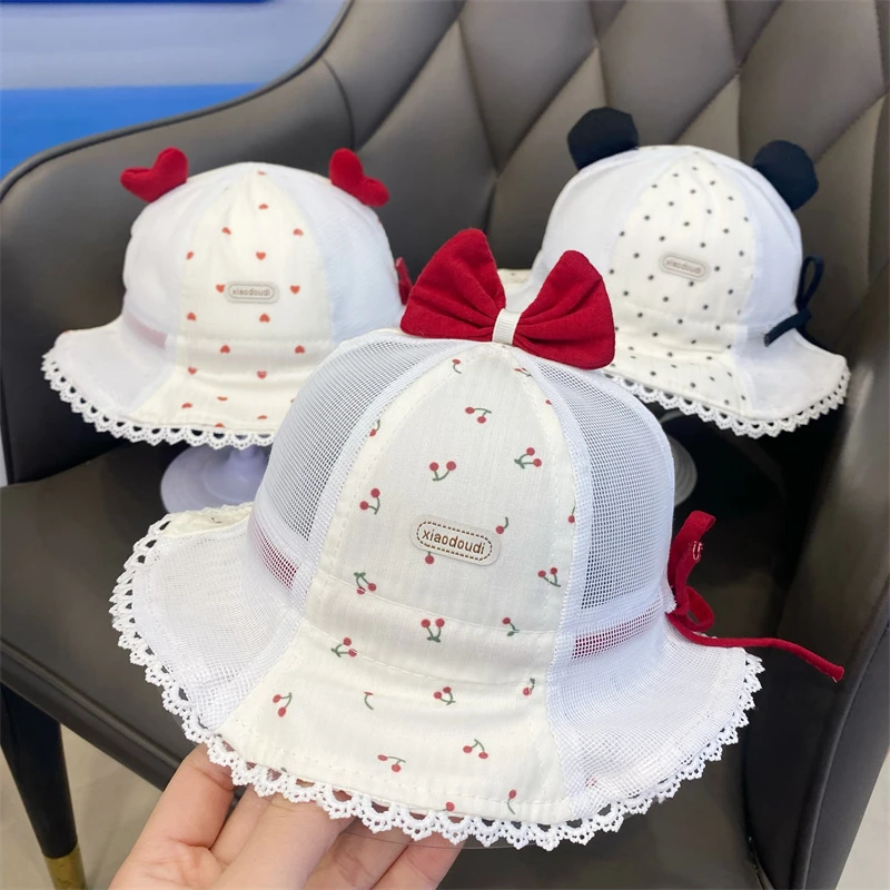 婴儿帽子夏季网眼透气女宝宝洋气遮阳帽可爱调节渔夫帽防晒小月龄