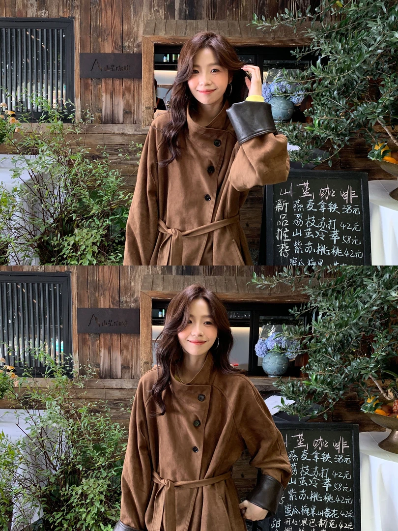 Even一雯【摩登画报】韩系高智感气质大女主撞色拼接中长款外套