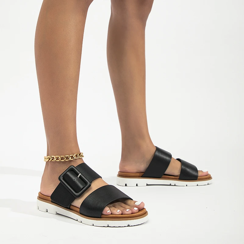 平跟搭扣一字式扣带休闲时装女士拖鞋透气鞋子凉拖鞋软底舒适夏季