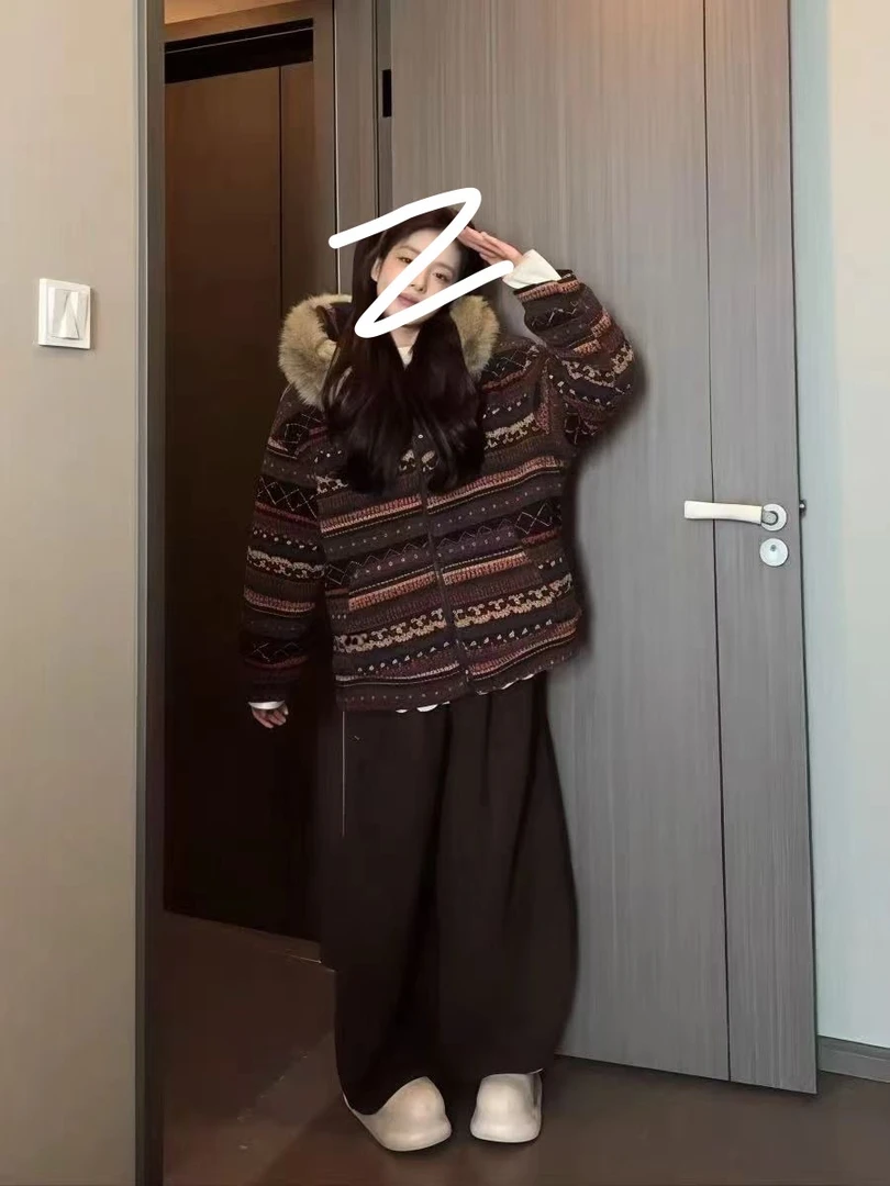 2025复古美式欧货休闲洋气时尚胖mm显瘦毛毛外套+阔腿裤套装5809