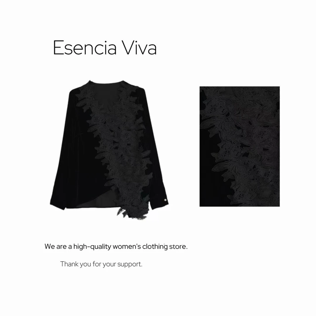 EV.【原创设计】洋气衣服女气质重工长袖上衣【花簇言漫】EVSY0540