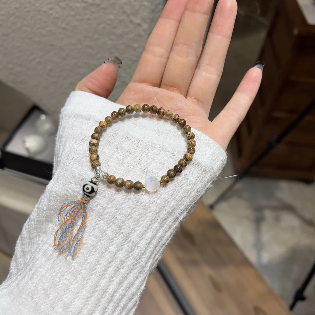 925银手链 阿腾莎银饰 手链 木头串 百搭单圈闺蜜手工手链