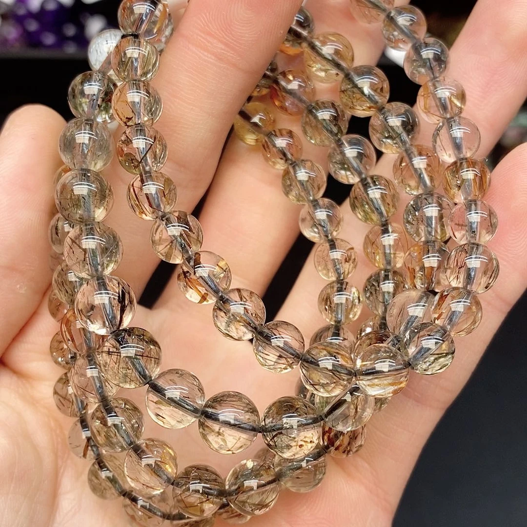 水晶手链未镶嵌8黑金超七7mm