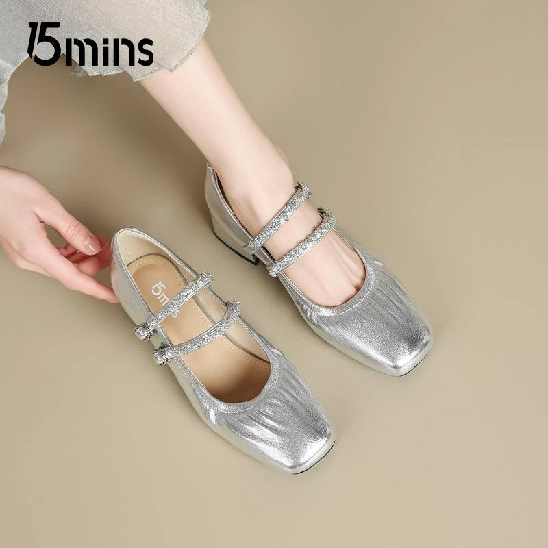 Y【15mins】银色单鞋女法式2025新款夏小跟鞋配裙子玛丽珍小皮鞋子