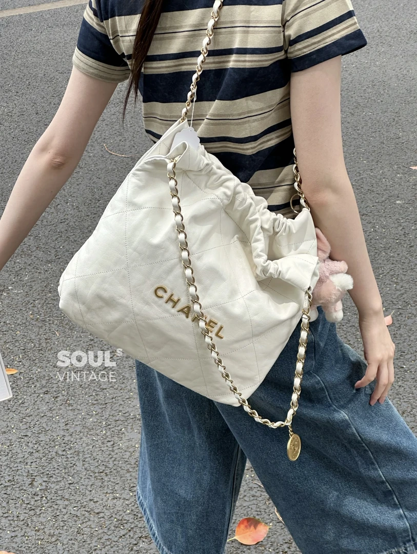 99新 Chanel/香奈儿 22bag小号白金牛单肩包/优品