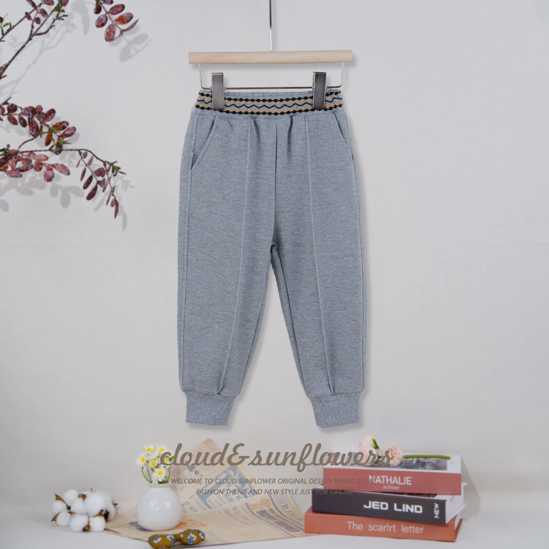 【原韩D】儿童灰色哈哈条纹洋气休闲裤111347