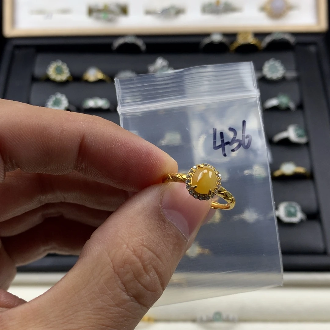 翡翠银S925镀金镶嵌戒指436