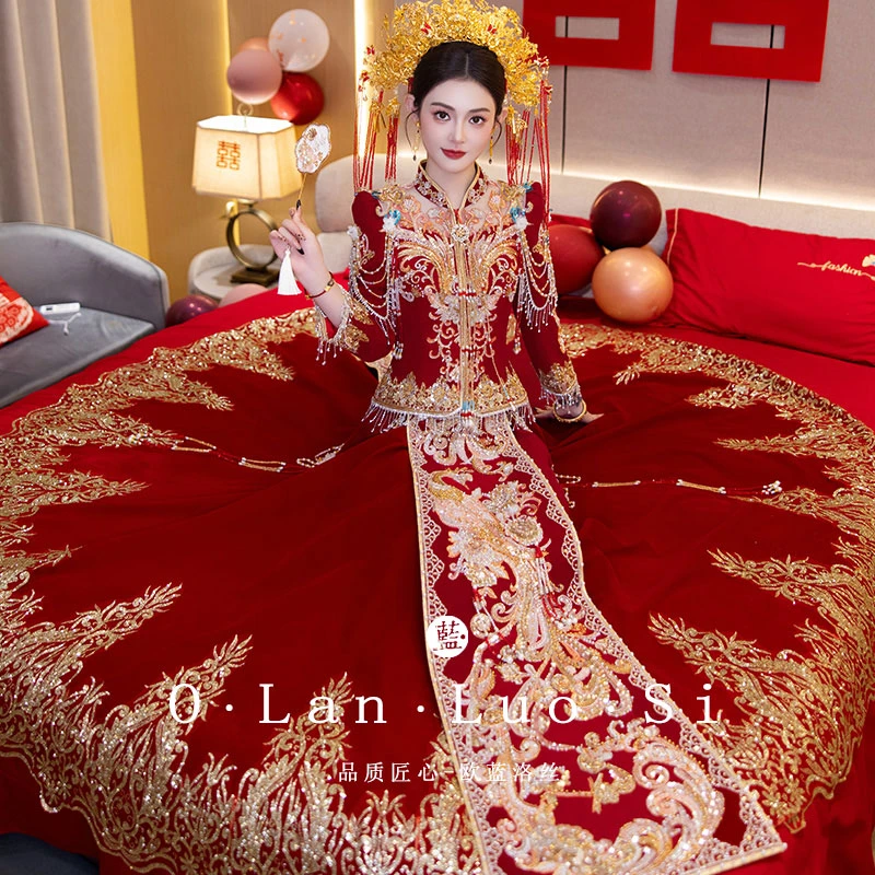 高端丝绒秀禾服婚服2025新款新娘结婚中式礼服嫁衣出阁嫁衣秀和服