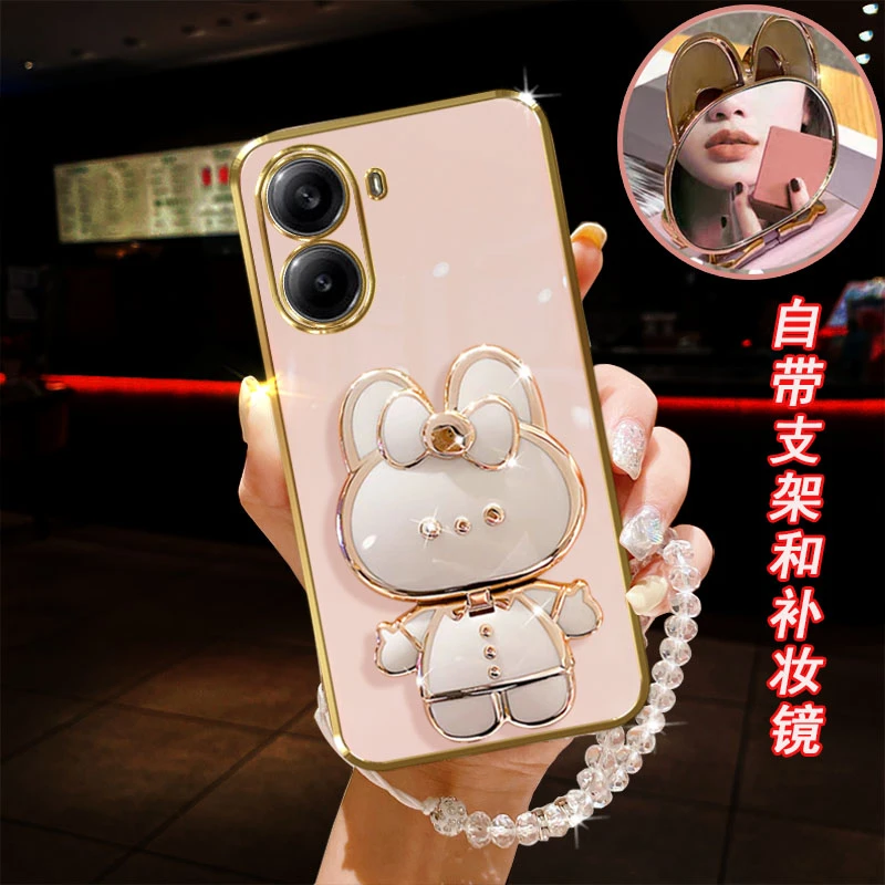 红米turbo4手机壳镜子小兔桌面支架防摔保护套女款精孔镜头全包边