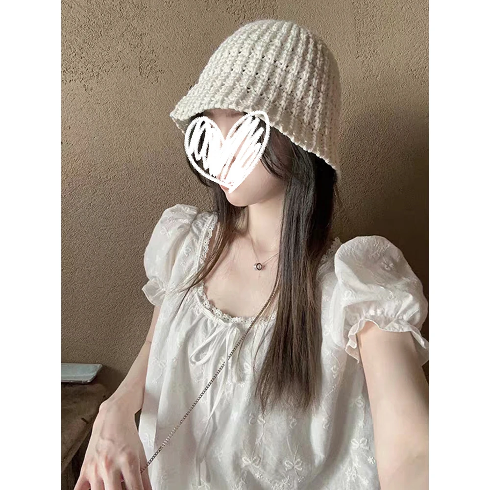 栀子清欢/肌理感温柔刺绣衬衫法式浪漫泡泡袖花边短款百搭上衣女