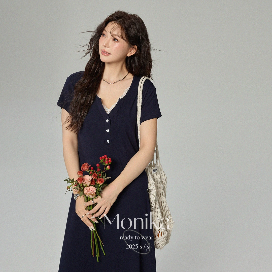 大码女装胖mm法式假两件蕾丝拼接修身连衣裙女设计长裙76013