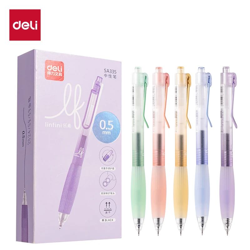 得力SA335速干按动常规中性笔0.5mm双球珠ST头(黑)(支)