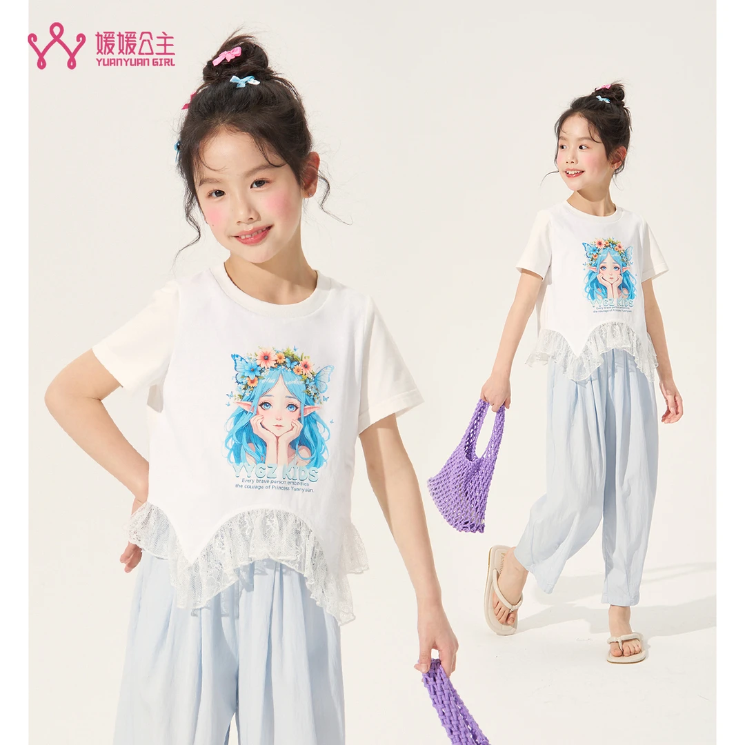 媛媛公主媛【蓝风铃】2025夏季女中大童时尚百搭T恤15201V015