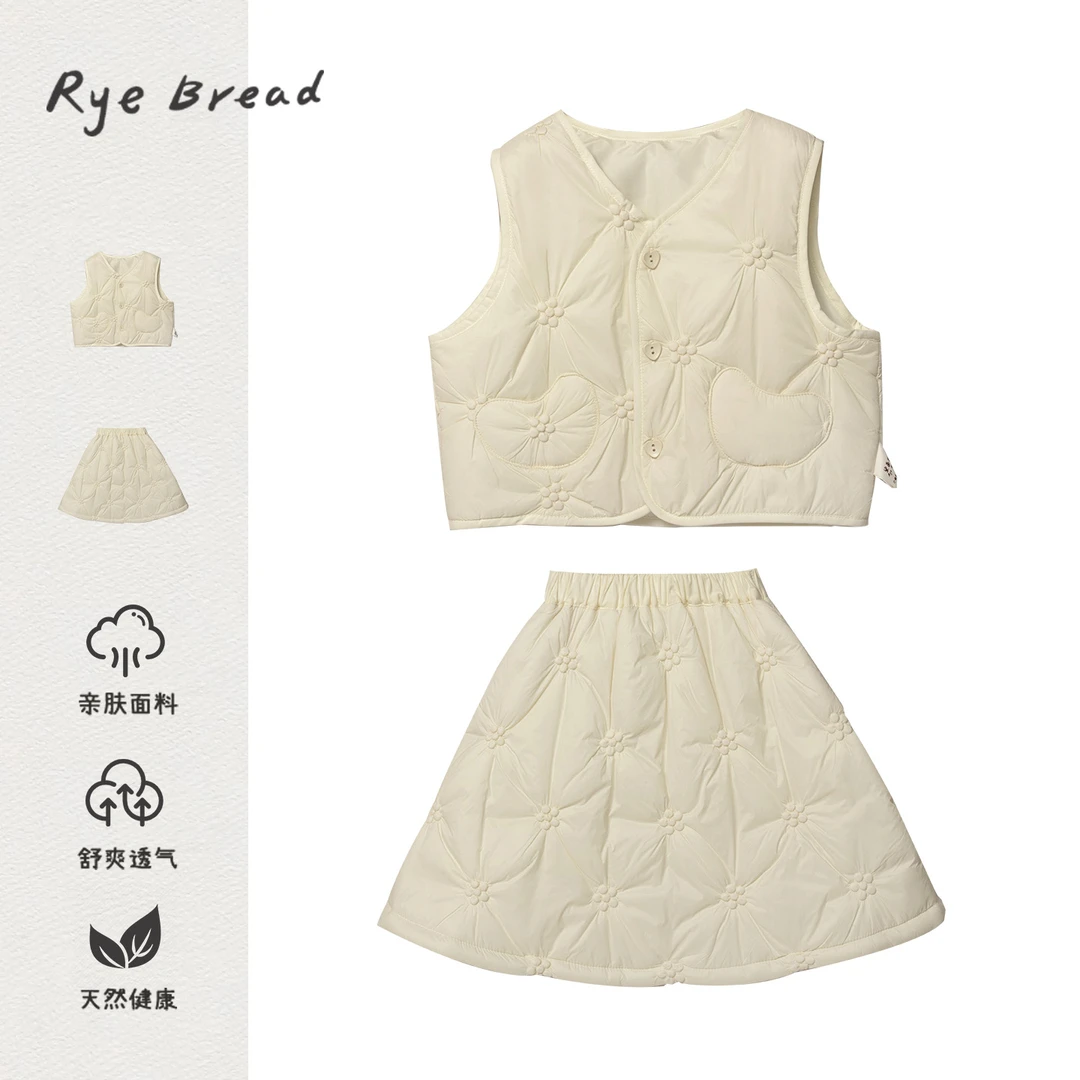 ryebread/黑面包童装 韩系可爱女小童棉马夹半裙百搭套装 5冬
