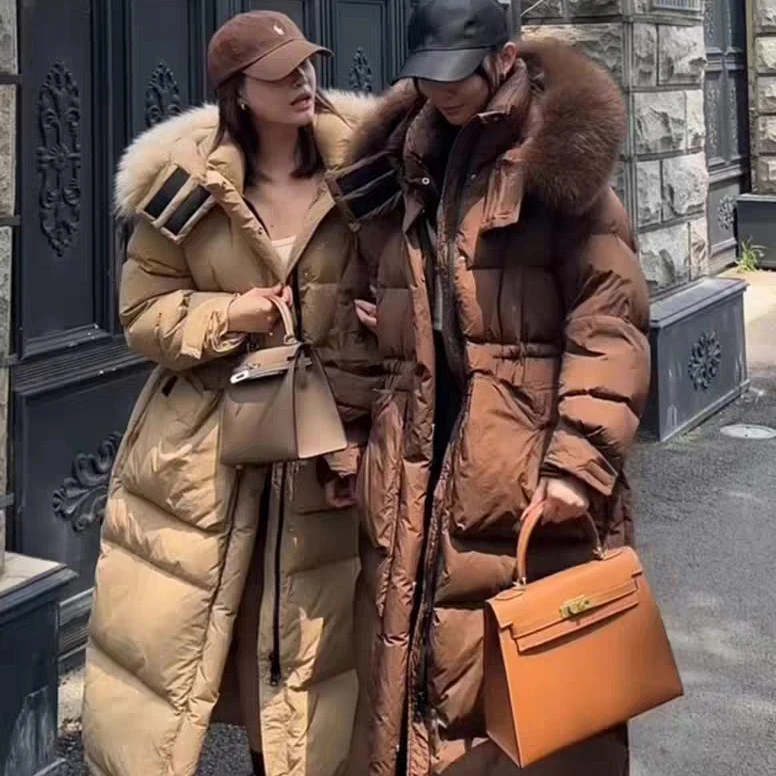 加长款反季大码女装羽绒服推荐品牌下架女装连帽大毛领宽松收腰款