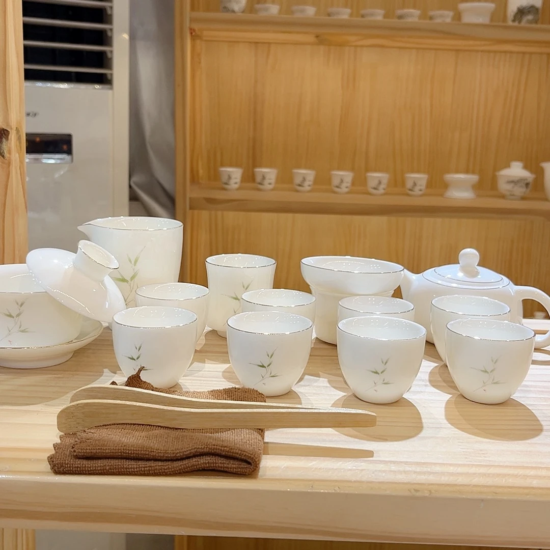 【御瓷斋】羊脂玉瓷竹报平安套装16头