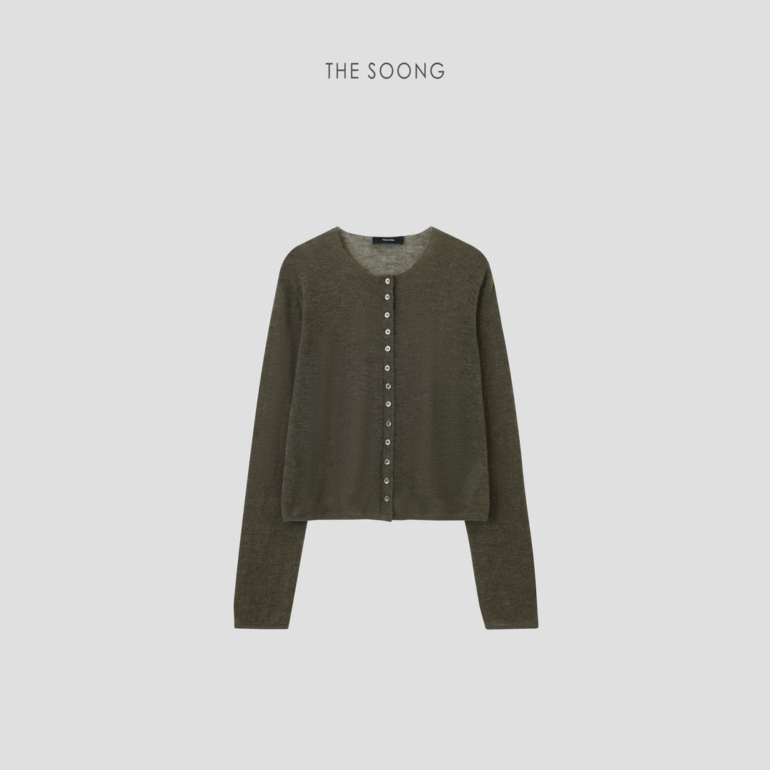 THESOONG|‘苔藓绿‘12针羊驼毛软糯毛衣开衫外套HWMY7577