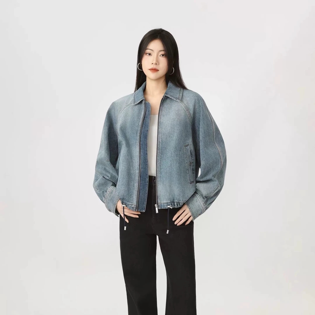 AMASS/阿玛施免烫拉链短款女极简风抽绳短外套设计师休闲540077