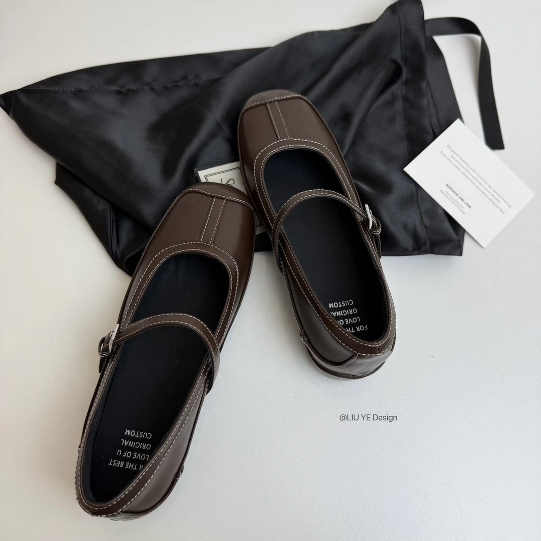 羊皮版~ 小众个性不撞款方头浅口单鞋女春秋款百搭一字扣玛丽珍鞋