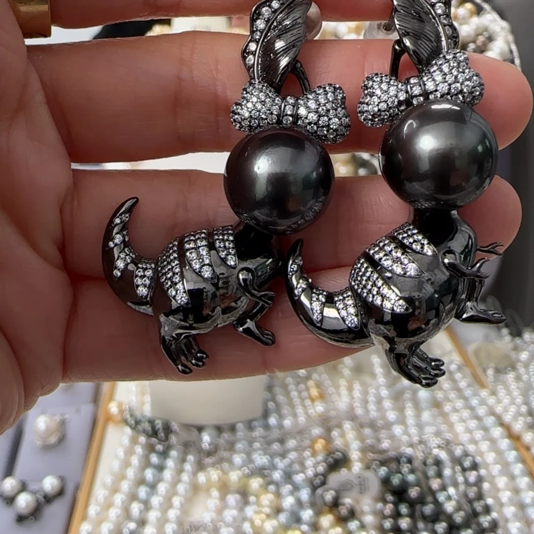 海水珍珠耳饰银S925镶嵌蛋*