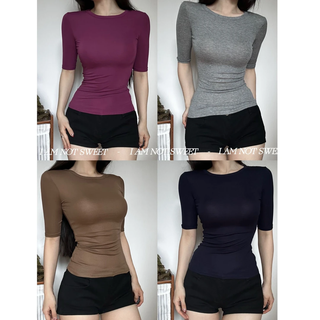 【花花不甜】五分莱赛尔 美式基础简约透气轻薄夏季辣妹五分袖打底T