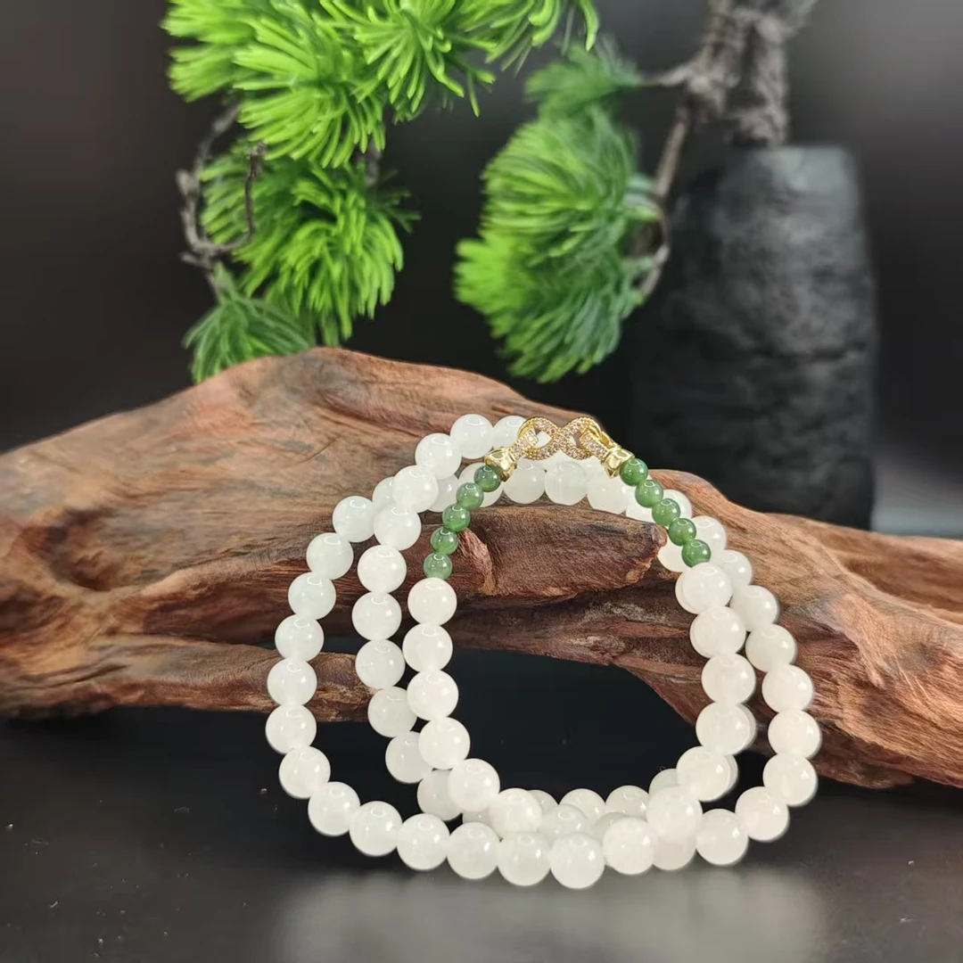 Q和田玉冰羊脂圆珠项链（卡8）1016