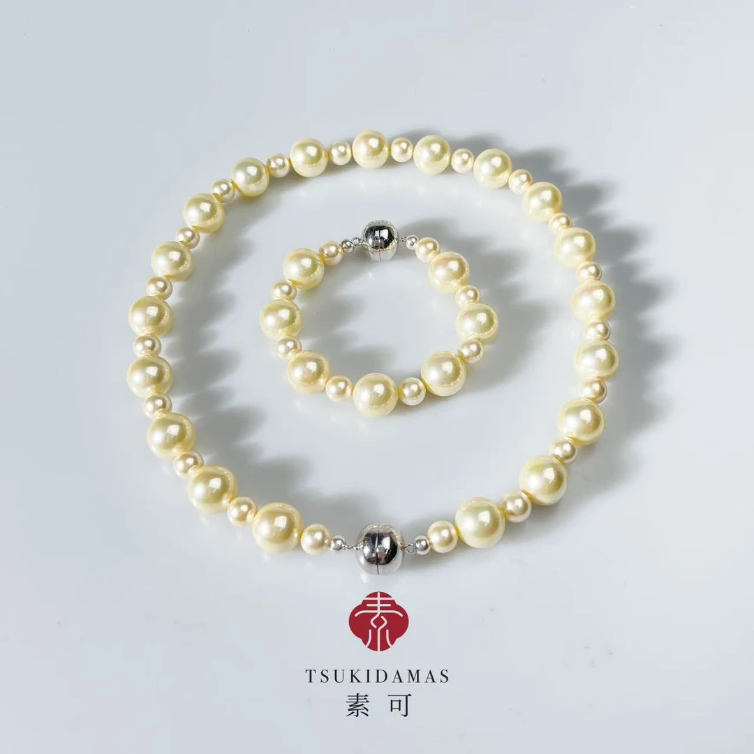 链子925银 【晨曦】秋冬新款约8-12mm羽皇浅金色珠珠项链X631