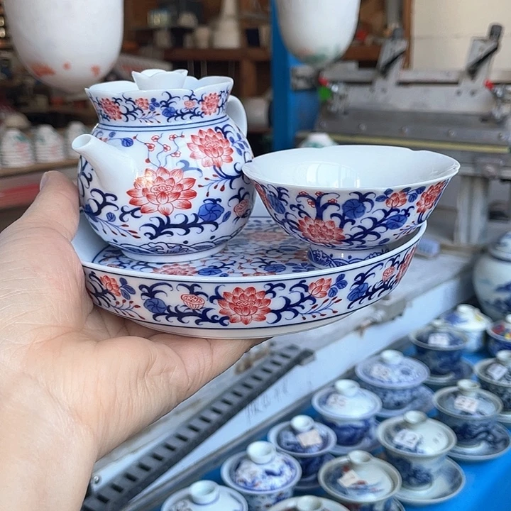 青花釉下彩壶杯子壶承