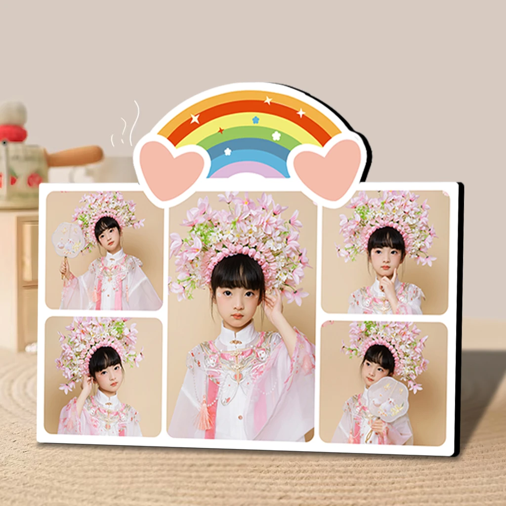 萌趣彩虹五宫格水晶摆台来图定制