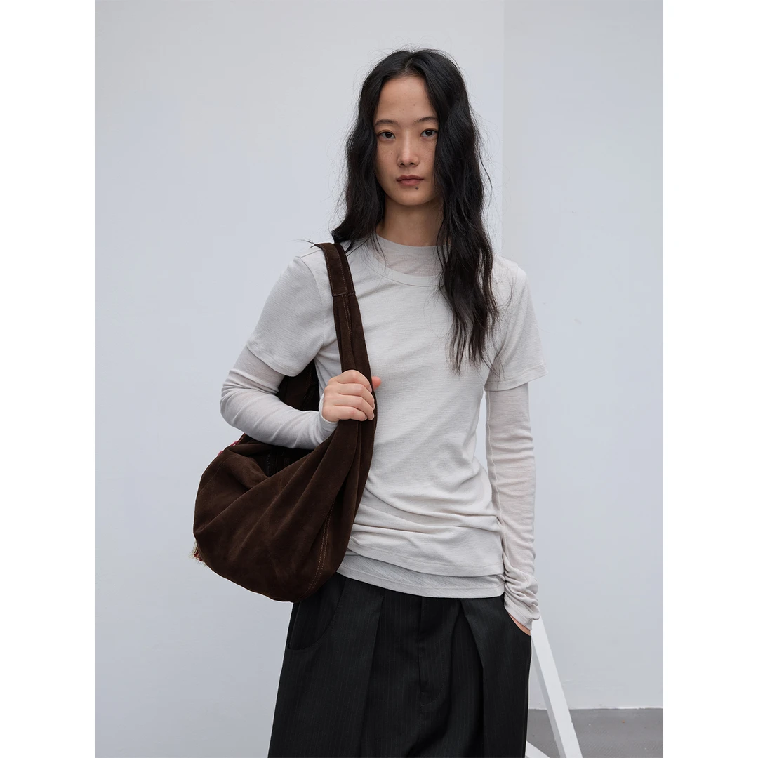RandomPiece【达人】25秋新品 100%澳洲美丽诺羊毛微U型领短袖T恤