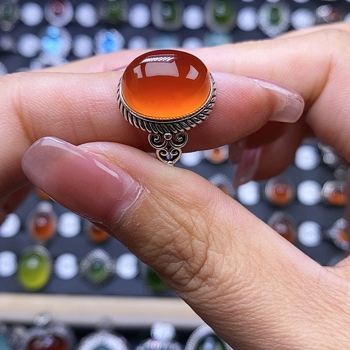 岫玉戒指银S925镶嵌墨**风