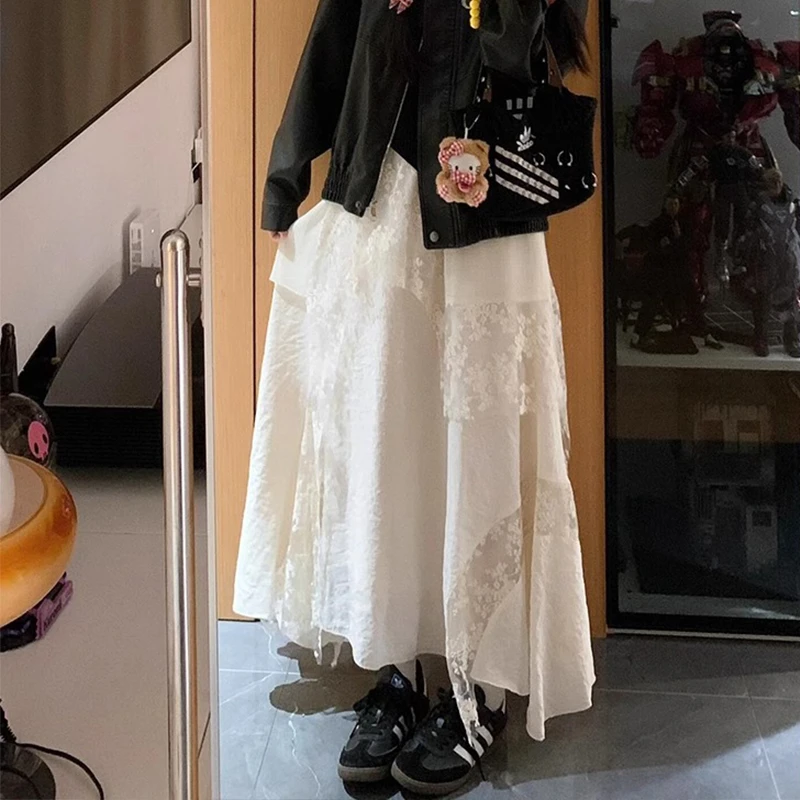 白色蕾丝高腰遮胯遮肚子半身裙秋冬大码梨型身材显瘦韩系百搭裙子