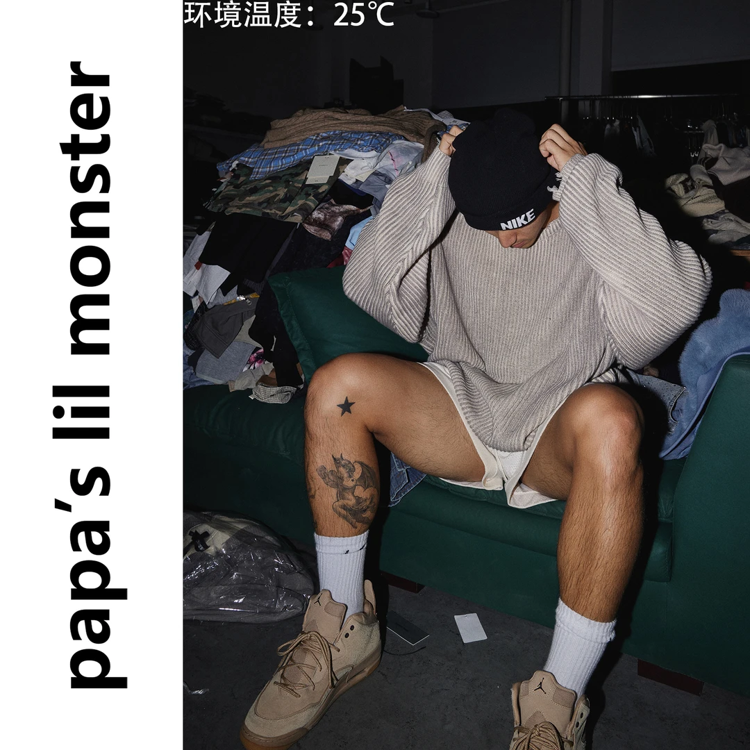 PAPASLILMONSTER【原创】美式休闲热感变色毛衣圆领长袖针织衫