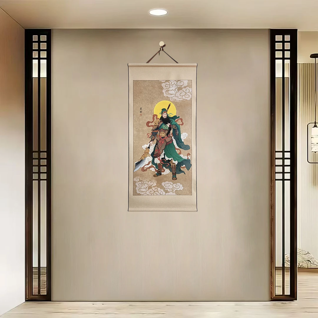 {40-209财神关公}}净尺寸40x85cm现代简约挂轴装饰画