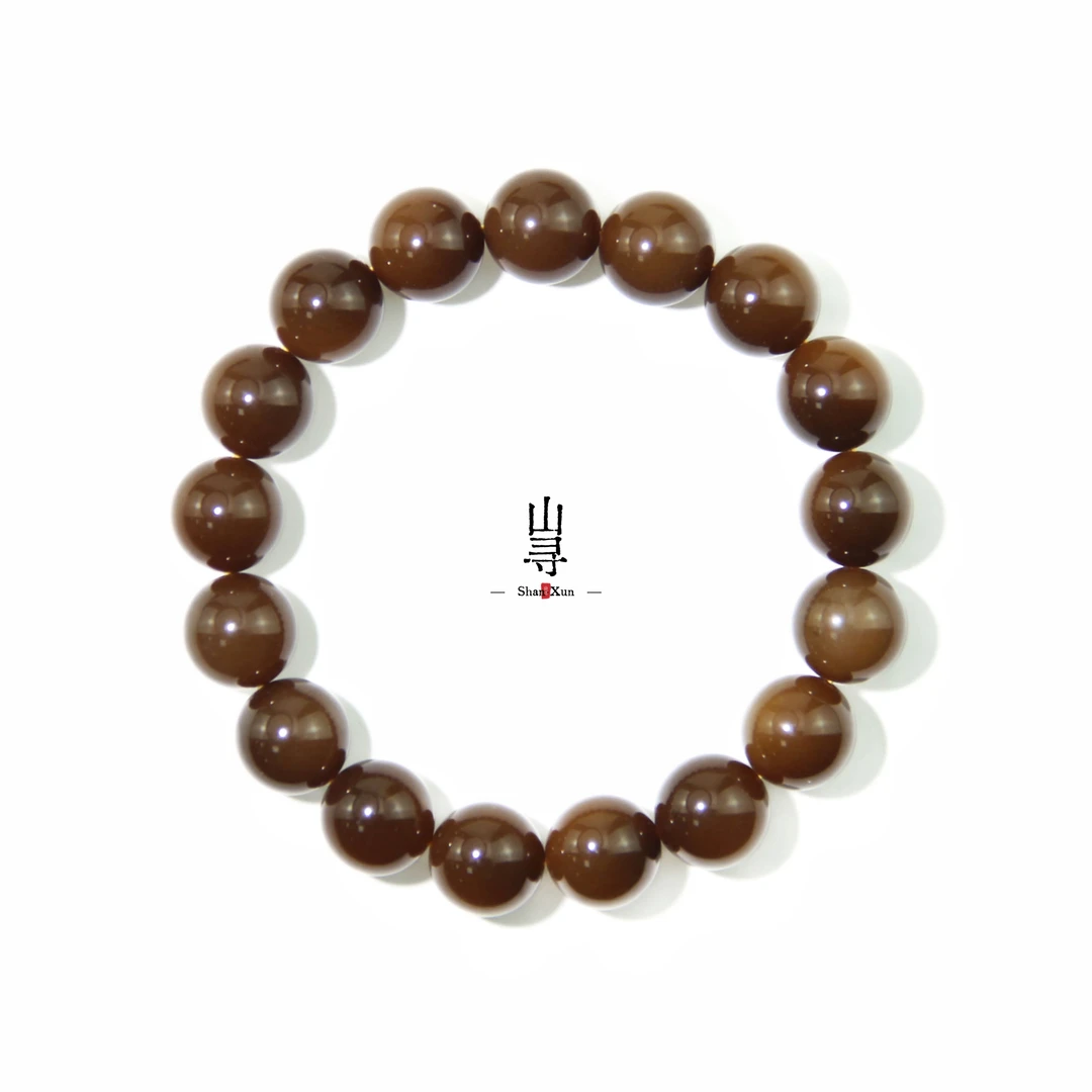 天然新疆和田玉且末金山老红糖圆珠手串12mm-微麻-(多样性发其一)