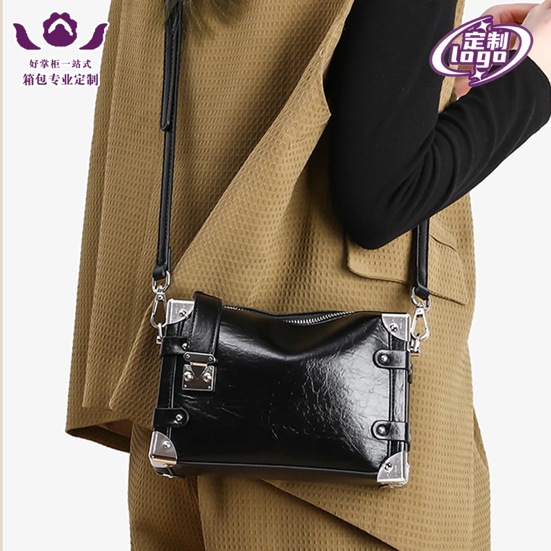 定制批发礼品真皮枕头包“金银”盒子包女款单肩包斜跨包印logo图文