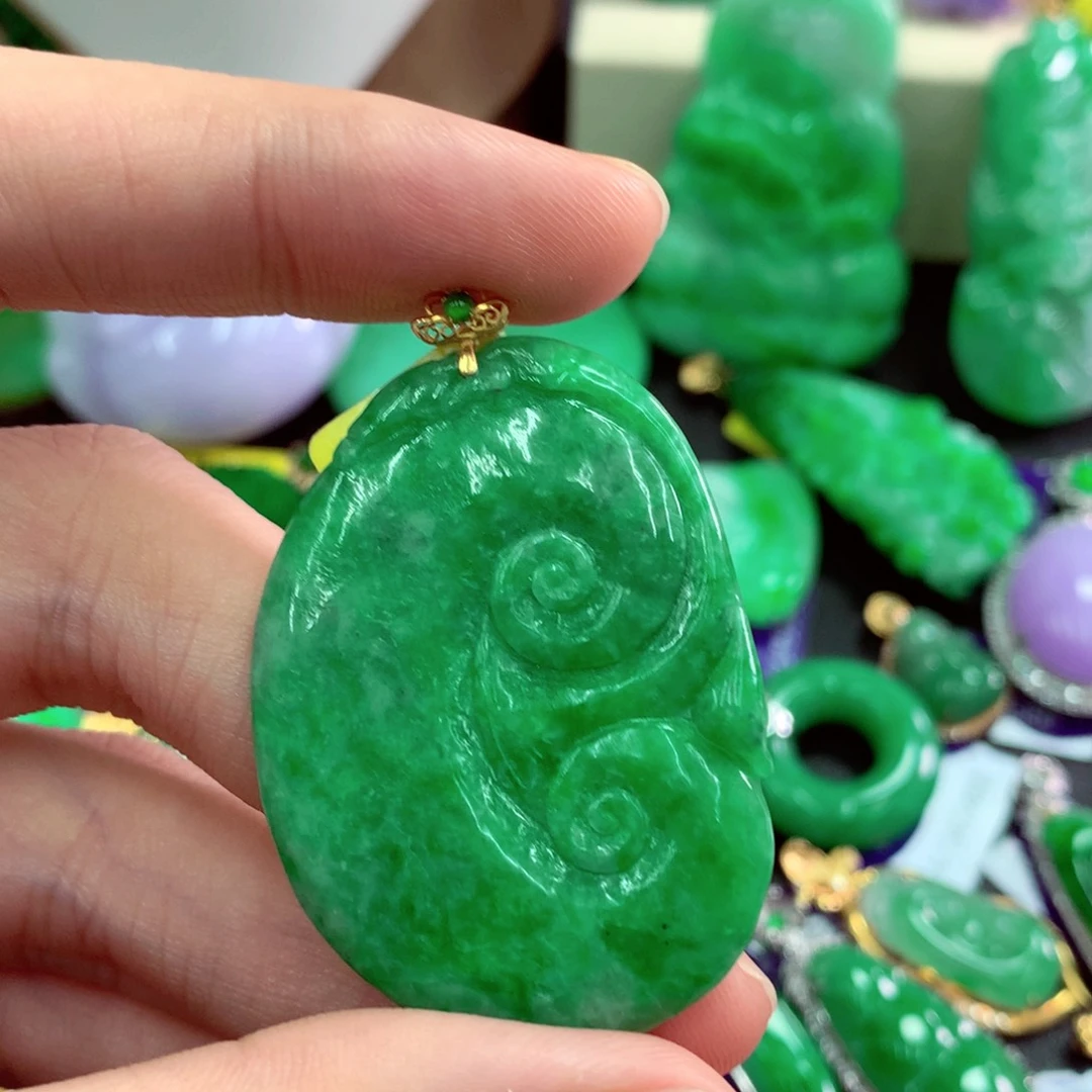 翡翠18K金镶嵌吊坠(不含链)